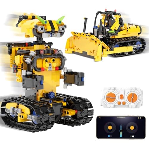 Sciencow 2-in-1 Build a Robot Kit, Remote & APP Controlled Robotic Building Blocks Toys STEM Projects for Kids Ages 8 9 10 11 12 13 14,Chirstmas Birthday Gift for Boys (RC Bulldozer)