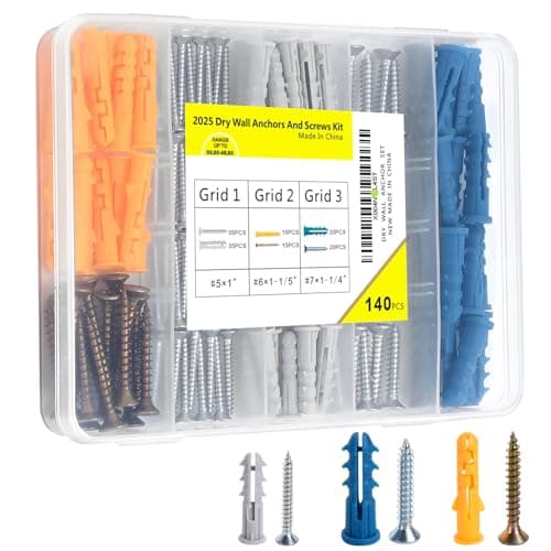140pcs Drywall Anchors and Screws Kit (3 Sizes) - Plastic Screw Anchors for Drywall & Sheetrock with Phillips Screws - Assorted Wall Anchors Set for Shelves, Mirrors, Wall Art, Home Decor