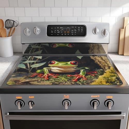 Electric Stove Top Cover,Tree Frog Heat Resistant Rubber Glass Ceramic Stovetop Protector Mat, Rubber Dish Drying Mat 28.5'' x 20.5''