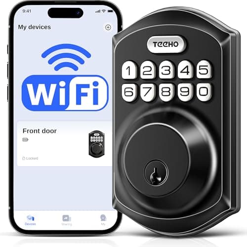 TEEHO TE011W Wi-Fi Keyless Entry Door Lock with Keypad - Smart Deadbolt Lock for Front Door with 2 Keys - Remote Control, Works with Alexa & Google, APP Unlock - Easy Installation - Matte Black