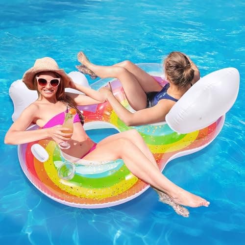 MoKo Pool Floats Adult, Rainbow Water Lounge Chair with Clouds Backrests