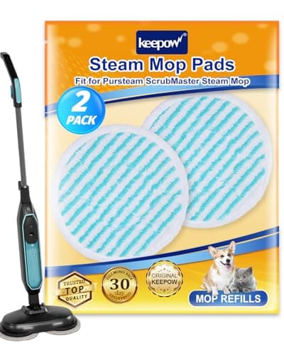 KEEPOW Steam Mop Pads Compatible with Pursteam ScrubMaster Steam Cleaner Replacement Pad, Deep Scouring Steam and Scrub Mop Head, Tackles Stubborn Grease/Grime, 2 Pack