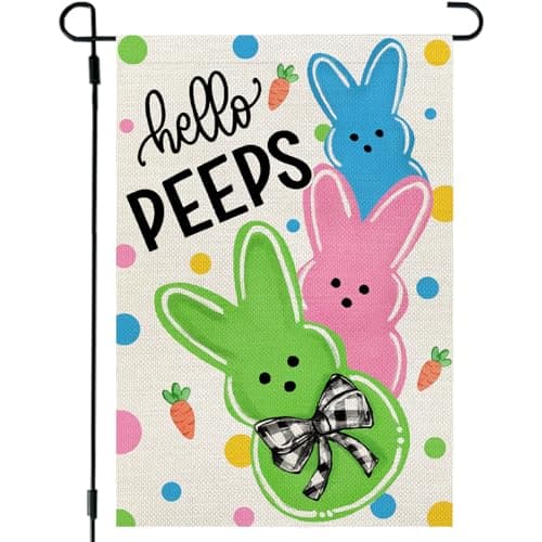 CROWNED BEAUTY Easter Garden Flag Bunny Peeps 12x18 Inch Double Sided Holiday Decoration for Outdoor Lawn Yard