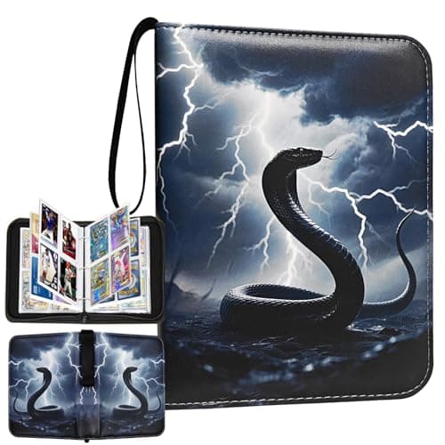 Sihdnok Trading Card Binder, Premium 4-Pocket Album with 400 Removable Side-Loading Sleeves, PU Waterproof, Cool Black Serpent Cover, Gray Holder for Game, Sports, Business, and Coupon Cards