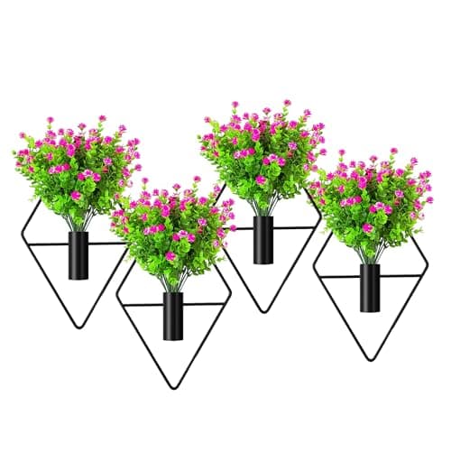 LZRHORR 2 Pack Wall Decor Hanging Planters with Artificial Plants Metal Hanging Vase Indoor Plants Holder Modern Boho Wall Art for Bathroom Bedroom Living Room Office (Black Eucalyptus)