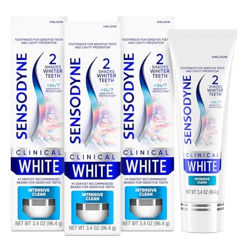 Sensodyne Clinical White Toothpaste Clinically Proven Whitening for Sensitive Teeth, Intensive Clean, 3.4 oz (3 Pack)