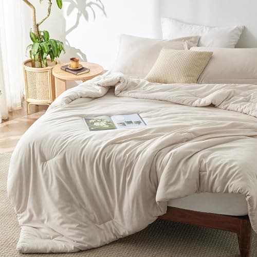 Bedsure Queen Size Comforter Sets, Beige Cationic Dyed Bedding Set 3 Pcs