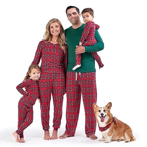 Gerber Holiday Family Matching Pajamas, Toddler 1-Piece, Red Stewart Plaid, 2T
