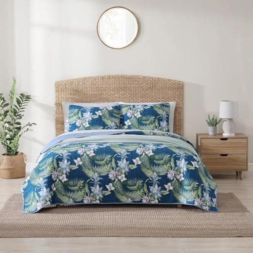 Tommy Bahama - King Quilt Set, Reversible Cotton Bedding with Matching Shams, Medium Weight, Oeko-Tex Certified (Southern Breeze Dark Blue)