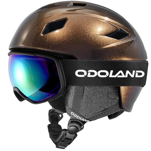 Odoland Ski Helmet and Goggles Set for Adults & Youth, Snowboard Helmet with Goggles - Shockproof Winter Sports Helmet with Protective Shell for Men, Women & Teens, Coffee Brown, L