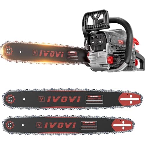 IVOVI 63CC Gas Chainsaw 20 Inch & 18 Inch Bars — 3.7HP Heavy-Duty Tree Felling, Ranch Maintenance and Storm Cleanup Tool (Black)