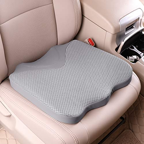 KINGLETING Car Seat Cushion, Comfortable Memory Foam Cushion for Driving, Auto Heightening Wedge Cushion for Sciatica Tailbone Pain Relief (Gray)