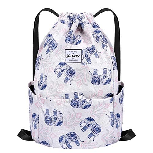 XEYOU Drawstring Sports Backpack Lightweight Gym Yoga Sackpack Shoulder Rucksack Casual Outdoor Daypack for Women and Men (Little Blue Elephant)
