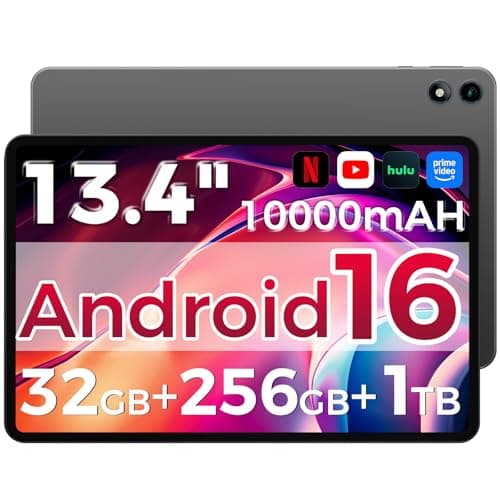 RebotAi Android 16 Tablet,13.4 inch Large Tablet with Octa-Core Processor, 32GB RAM + 256GB ROM, 10000mAh Battery,1920x1200 IPS, 2.4/5Ghz Dual WiFi/5+8MP/GPS/Gemini AI/Widevine L1, Case Included