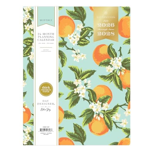 Blue Sky 2026-2028 Monthly Academic Planner, 8.5"x11", Orange Blossom Mint