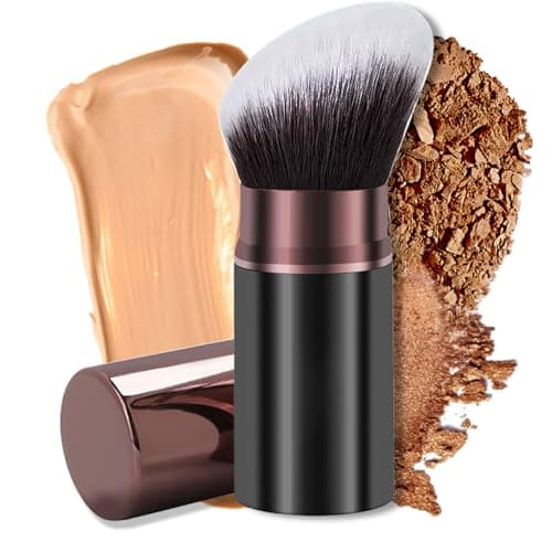 Retractable Kabuki Makeup Brush, Face Powder Foundation Makeup Brush with Aluminum Handle for Blending Liquid, Blush, Bronzer, Cream, Sunscreen,Flawless Cosmetics