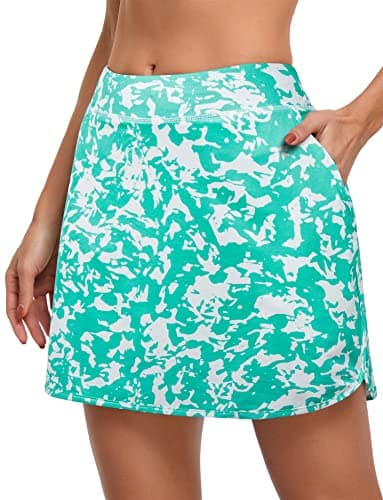 CHICHO Women's Athletic Skirt Tennis Skort with Pockets Golf Skirts Sun Protection Workout Running Sport Skorts (Mint Green White, L)