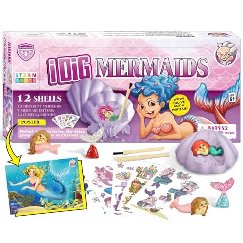 Byncceh Mermaid Craft Digging Toys for Kids - Premium Excavation Kit, Magical Treasure Hunt Kit with 12 Set, Mermaid Toys for Girls Party Decoration Birthday Gift Ages 6-12