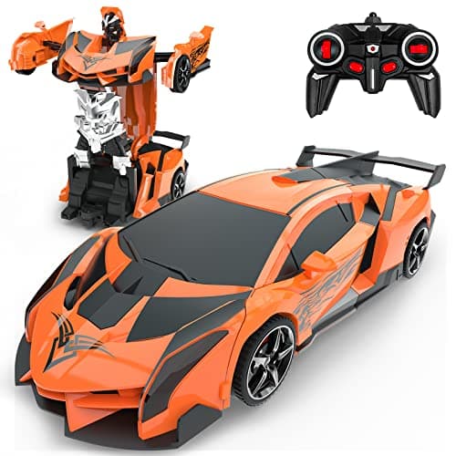 BLUEJAY Transform Rc Cars for Boys 4-7 8-12, 2.4Ghz 1:18 Scale Remote Control Car Transforming Robot, One-Button Deformation 360° Rotation and Drift Car Toy Gifts for Boys 3-5 (Orange)