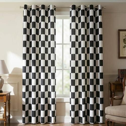 Ohocut Checkered Window Curtains Black White Plaid, Thermal Insulated Grommet Curtains 100% Blackout Curtains 84 Inch Length 2 Panels Set, Darkening Curtains for Bedroom, Living Room Long Drapes