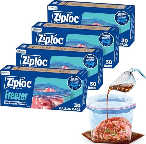 Ziploc Gallon Freezer Bags, Food Storage, 120 Total Bags (30 Count, 4-Pack)