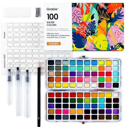 Grabie Watercolor Paint Set of 100 Color with Water Brush Pens