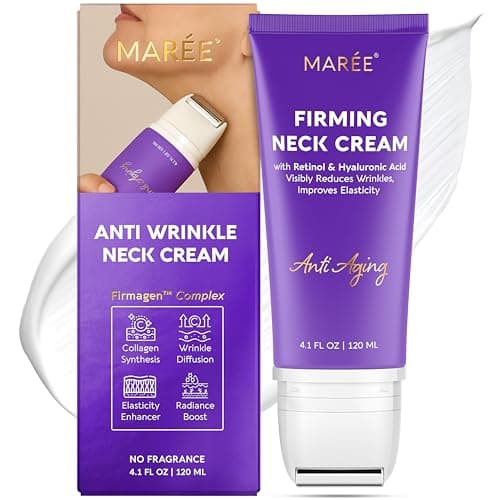 MAREE Neck Cream with Face Roller – Neck Creams For Tightening and Firming – Pro Retinol & AH-8 Firming Neck Cream Roller - Face Double Chin Wrinkle Cream for Women - Crema Reafirmante Para el Cuello