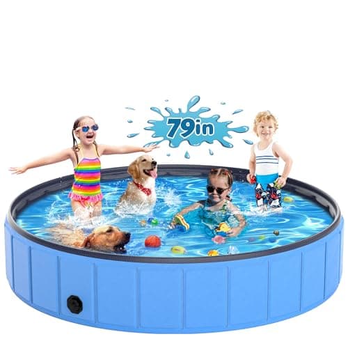 Instraella Extra Large Dog Pool Foldable Plastic Pool for Large Dogs,1mm Durable and Collapsible Pet Bathing Tub Portable Outside Swimming Pool for Kiddie and Dogs (79x16in)