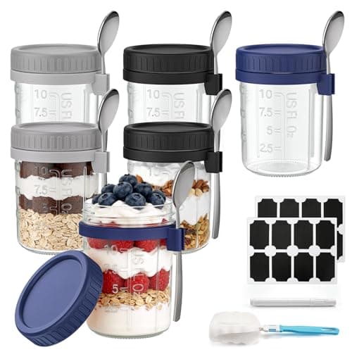 Airtight Oatmeal Container 6 Pack 16 oz Overnight Oats Containers with Lids