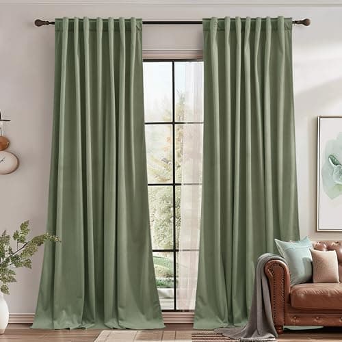 StangH Sage Green Velvet Curtains for Dining Room, W62 x L84, 2 Panels
