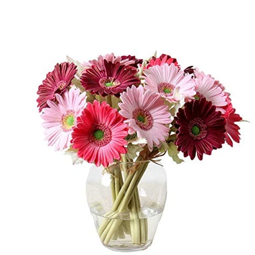 LebriTamFa 7PCS Real Touch PU Artificial Barberton Daisy Gerbera Daisy Flowers Bunch Bouquet Arrangements for Holiday Bridal Bouquet Home Party Decor Bridesmaid (Red)