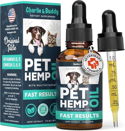 Charlie & Buddy Hemp Оil for Dogs Cats - Helps Pets with Аnxiеty, Pаin, Strеss, Slееp, Аrthritis, Sеizures Rеlief - Нiр Jоint Hеalth - Cаlming Trеats