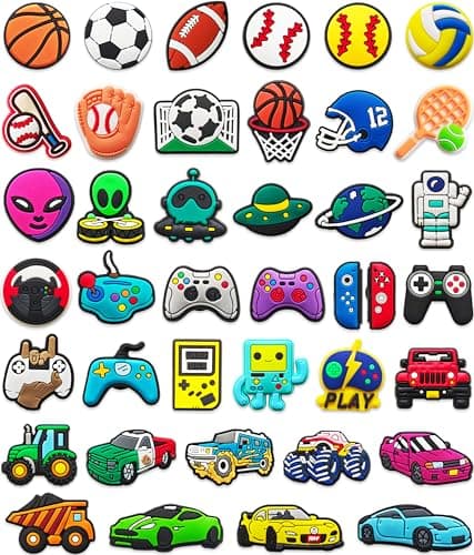 Kieralvy 40PCS Cute Cartoon Shoe Charms for Boys,Bulk Sports Game Car & Space Fans Shoe Decoration Pins for Clog | Fun Accessories for Kids Girls Teens Men Adults Party Favor Gifts