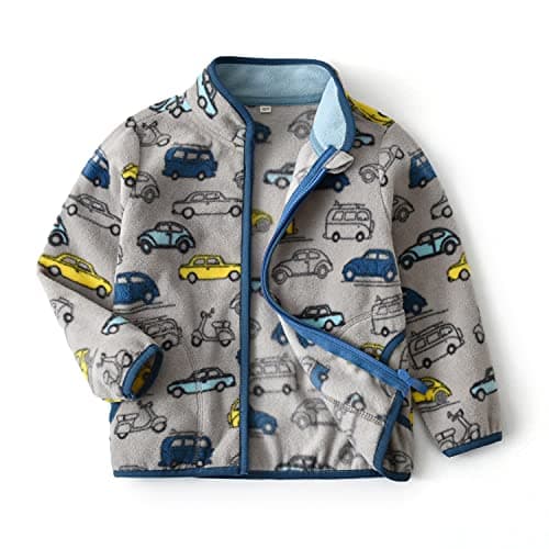 LeeXiang Toddler Boys' Full Zipper Fleece Printed jacket (Grey Car, 1-2T)