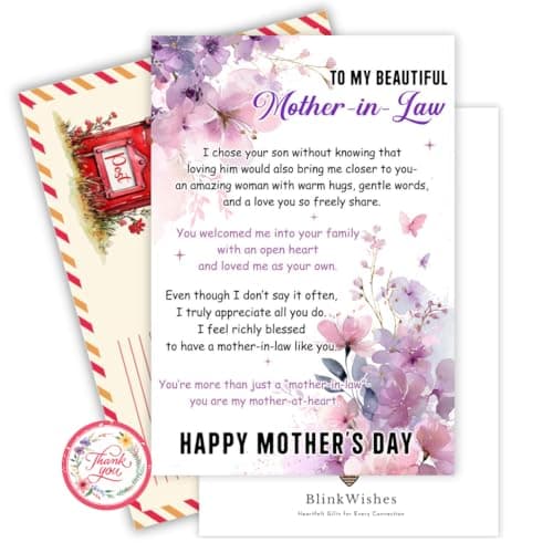 BlinkWishes Mother in Law Mothers Day Card, Mothers Day Card from Son and Daughter in Law with Envelope and Seal