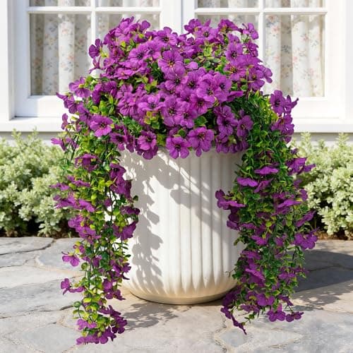 Artificial Hanging Flowers for Outdoors Faux Plants, 2PCS Artificial Outdoor Flowers for Spring Decor, UV Resistan Realistic Daisy Fake Hanging Plants for Indoor Planter Garden Porch(Red Lotus)
