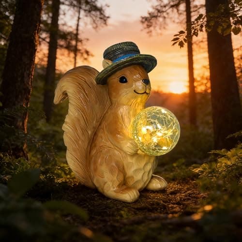 VMANYFIRE Squirrel Statues Garden Decor with Solar Light, Whimsical Decor