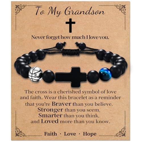 Alissl Basketball Bracelets for Boys Adjustable Cross Faith Sports Jewelry Inspirational Gifts, Basketball First Communion Confirmation, Birthday Gifts Basketball Stuff for Grandson Players Fans