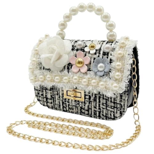 JTao-tec Girls Princess Purses Cute Bunny Toddler Crossbody Bag Handbag with Pearl Handle Shoulder Chain Bag (Black (Classic style))