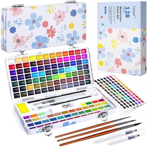 Caliart 128 Colors Watercolor Paint Set, Portable Art Supplies Palette Kit
