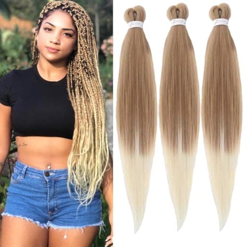 Ombre Braiding Hair Pre stretched Easy Braiding Hair Extension Colored Yaki Synthetic Hair Pre stretched for Box Crochet Braid(27/613 26")