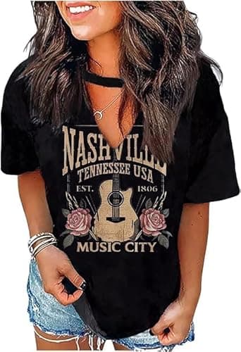Tennessee Whiskey Shirts for Women Country Music T-Shirts Hollow Out V Neck T-Shirt Womens Keyhole Neck Tops(Small,Black-18)