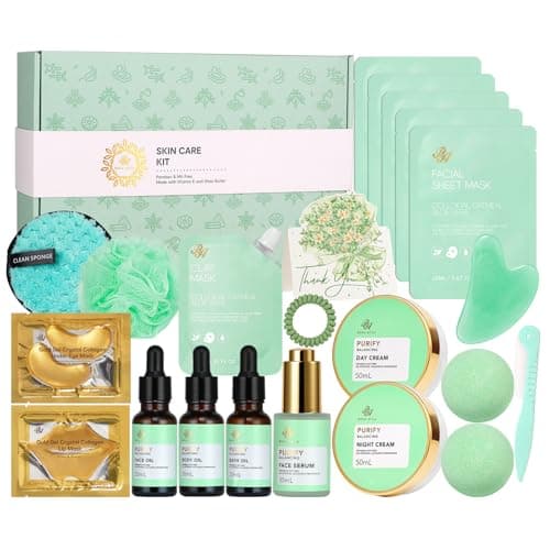 23 Pcs Mother's Day Gifts for Mom, Tea Tree Facial Skin Care Set, Bath and Body Gifts for Women & Men, Self-Care Relaxation Kit, Home Spa Gift Basket, Sheet Mask, Birthday, Christmas, Anniversary