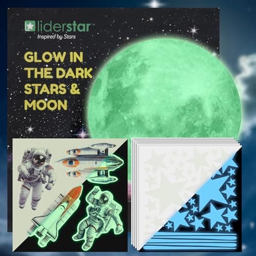 Glow in The Dark Stars for Ceiling, Luminous Stars and Moon USA Astronaut Rocket Spaceship Wall Decals, Space Decoration, Sticky Fluorescence Stars, Kids Room Decor, Galaxy Wall Stickers
