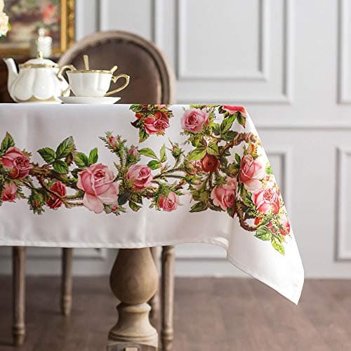 ARTABLE Rectangle Summer Tablecloth Farmhouse Tablecloths Printed Flower with Vintage Floral Patterns Table Cloth for Elegant Holiday Long Dinning Kitchen (Rose, 52 x 70 Inch)