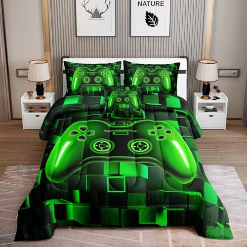 ROWADALO 6 Pieces Bed in A Bag Gamer Bedding Set for Boys Kids Adult Gaming Comforters Set,Boys Bed in A Bag Set Queen Size Comforter with Fitted Shee Flat Sheet Pillowcase pillowsham,DJT-FX556-Queen