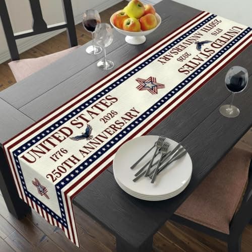 Mindsoft 4th of July Decorations Patriotic Table Runner 250th Anniversary Day 1776-2026 America USA Stars Runners for Fourth of July Independence Day Home Decor Party Supplies, Linen 72 x 13 Inch