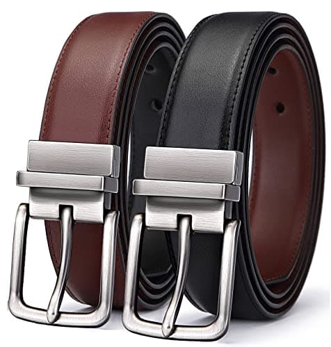 BULLIANT Men's Reversible Leather Belt Trimmable 1.25"-2 IN 1-Gift Boxed