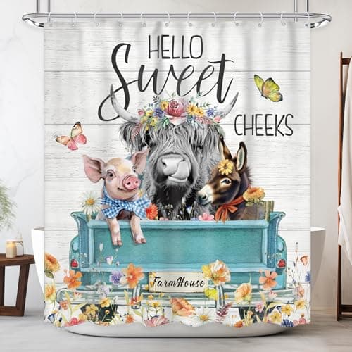 Newsely Highland Cow Farm Shower Cute Cow Bathroom Shower Curtain Set