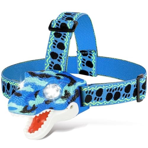 Kids Headlamp Battery Powered LED Flashlight T Rex Dinosaur Toy Stocking Stuffers Outdoor Headlight Birthday Gift for Boys Girls Toddlers ages 3-5 5-7 8 9 10+ Easter Halloween Christamas toy